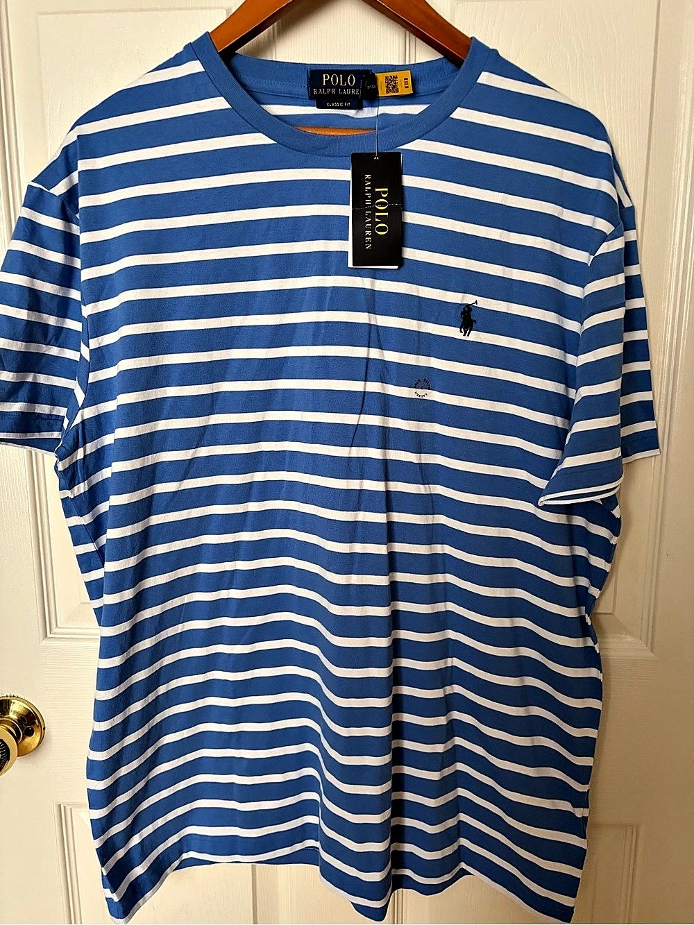 Polo Ralph Lauren Classic Fit Striped Jersey T-Shirt Blue & White Large